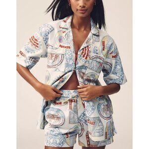 Anthropologie Damson Madder Chlo Linen Blend Short-Sleeve Button down Shirt 14